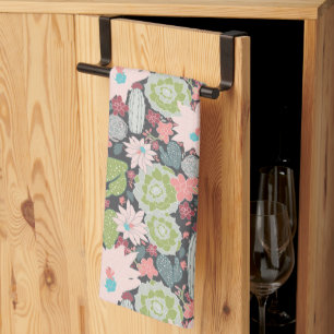 Saftige Pflanzen und Kaktus-Muster-Grün-Rosa Geschirrtuch