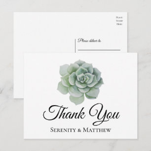 Saftige, salbeigrüne, florale Boho-Hochzeits-Danke Postkarte