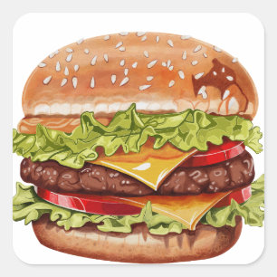 Saftiger Double-Cheeseburger-Aufkleber – Realistis Quadratischer Aufkleber