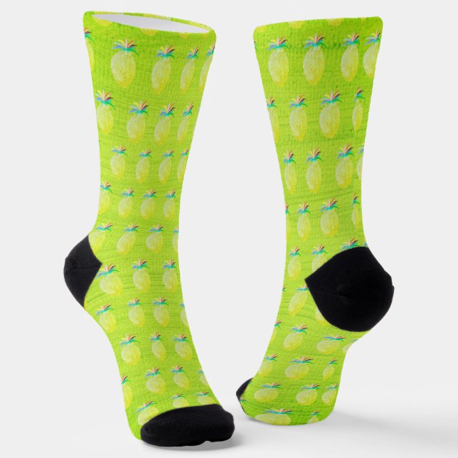 Saftiges Ananas-Kiwi-Grün-Muster Socken (Gewinkelt)