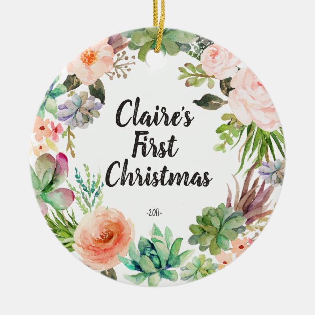 Saftiges Baby-erste Weihnachtsverzierung Keramikornament (Vorne)