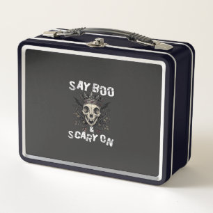 Sag Boo Gruseliger Totenkopf Krone Fledermaus Flüg Metall Brotdose