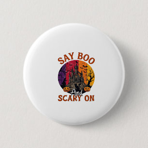 Sag Boo Gruseliges Halloween Spukhaus Schwarze Kat Button