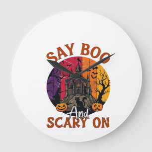Sag Boo Gruseliges Halloween Spukhaus Schwarze Kat Große Wanduhr