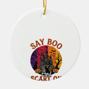 Sag Boo Gruseliges Halloween Spukhaus Schwarze Kat Keramik Ornament