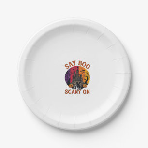 Sag Boo Gruseliges Halloween Spukhaus Schwarze Kat Pappteller