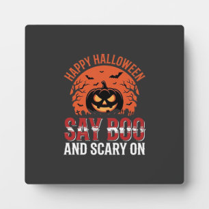 Sag Boo Halloween-Kürbisdesign_1 Fotoplatte
