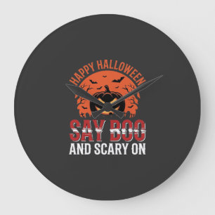 Sag Boo Halloween-Kürbisdesign_1 Große Wanduhr