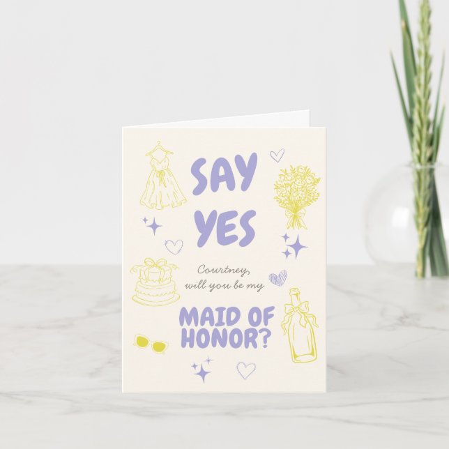 Sag Ja Lavendel + Gelbe Doodle-Hochzeitsantrag Karte (Vorderseite)