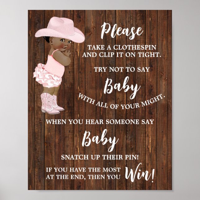 Sag nicht Baby Clothespin OM Cowgirl Shower Game Poster (Vorne)