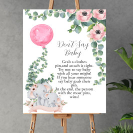 Sag nicht Baby Elephant Pink Ballon Eukalyptus Poster
