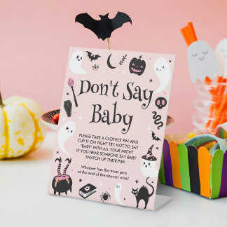 Sag nicht Baby Rosa Halloween Baby Shower Spiel Sockelschild