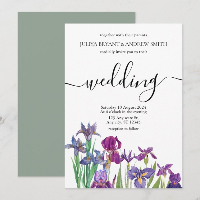 Saga green Einzigartiger Blumenwettbewerb Hochzeit Einladung (Vorne/Hinten)