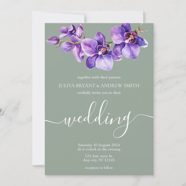 Saga green Einzigartiger Blumenwettbewerb Hochzeit Einladung (Vorderseite)