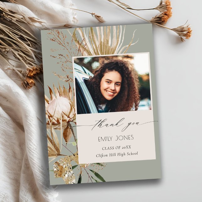 Saga Green Protea Dry Palm Foto Abschluss Dankeskarte (Von Creator hochgeladen)