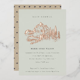 Saga Green Rose Gold Mountain Pine Baby Dusche Folieneinladung