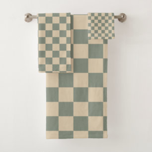 Sage Almond Checkered Badhandtuch Set