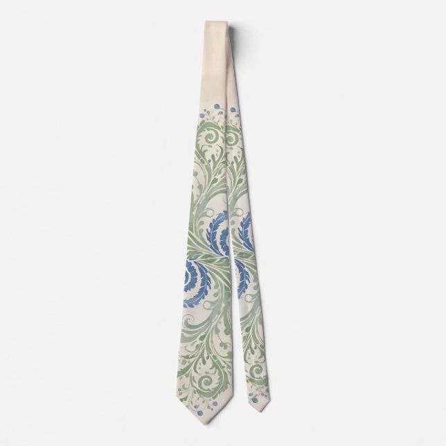 Sage and Blue Bio Leafy Paisley Wirbel Krawatte (Vorderseite)