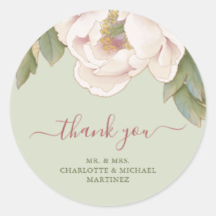 Sage and Blush Peony Rose Wedding Danke Runder Aufkleber