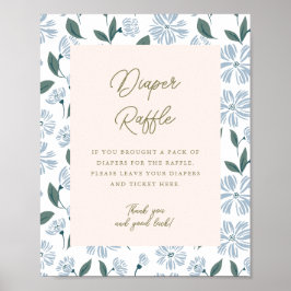 Sage and Dusty Blue Floral 8x10 Diaper Raffle Sign Poster