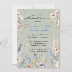Sage and Dusty Blue Floral Bridesmaids Luncheon Einladung