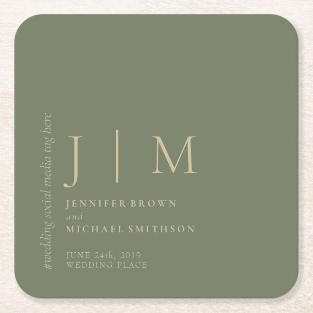 Sage and Gold Formal Simple Elegante Wedding Rechteckiger Pappuntersetzer (Vorderseite)