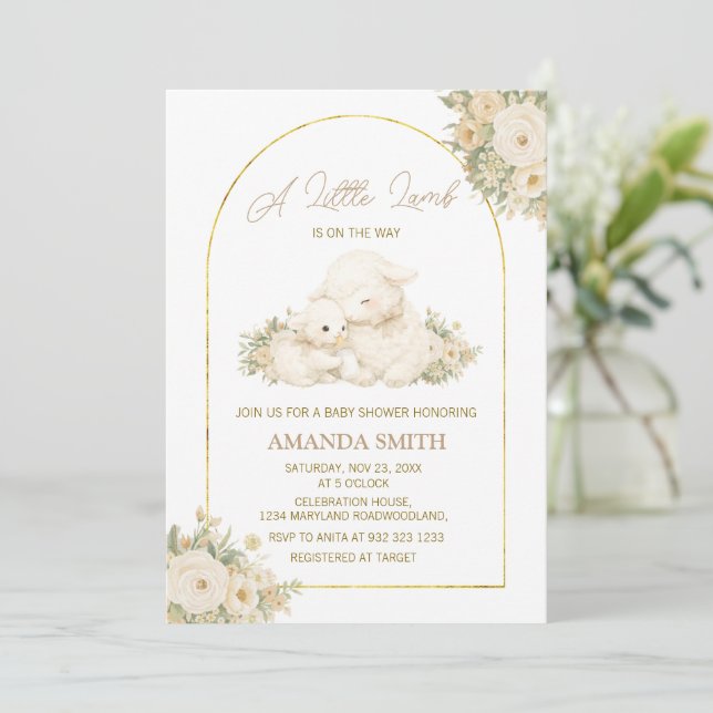 Sage and Ivory Little Lamb Baby Shower Invitation (Debout devant)