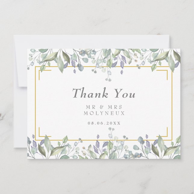 Sage and Lilac Floral Wedding Danke Karte (Vorderseite)