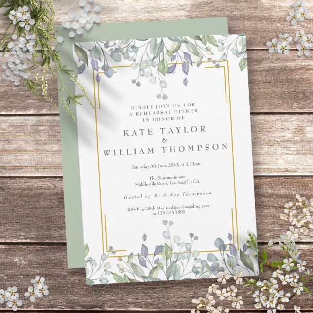 Sage and Lilac Probe Einladung (Sage and Lilac Watercolour Floral Rehearsal Dinner Invitation)