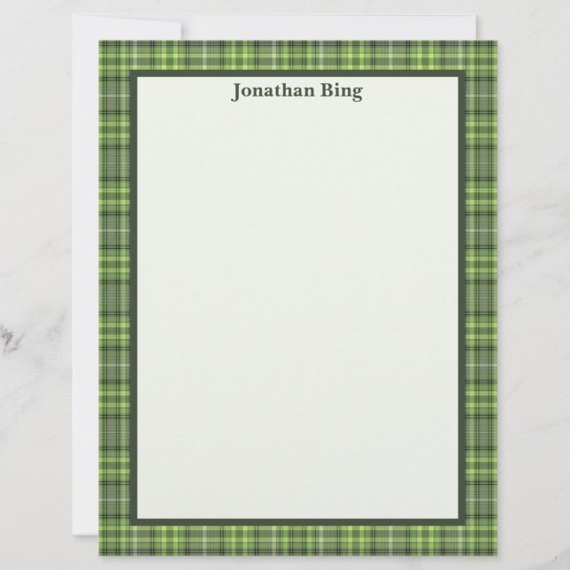 Sage and Olive Plaid Stationery Paper (Vorderseite)