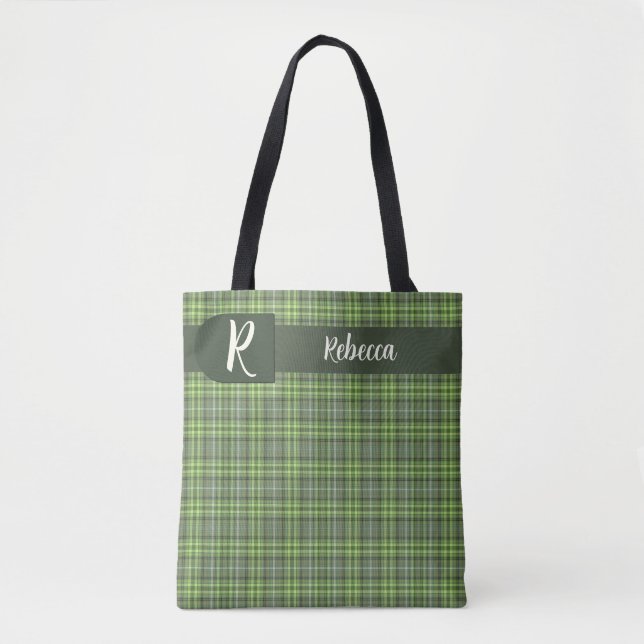 Sage and Olive Plaid Tasche (Vorderseite)