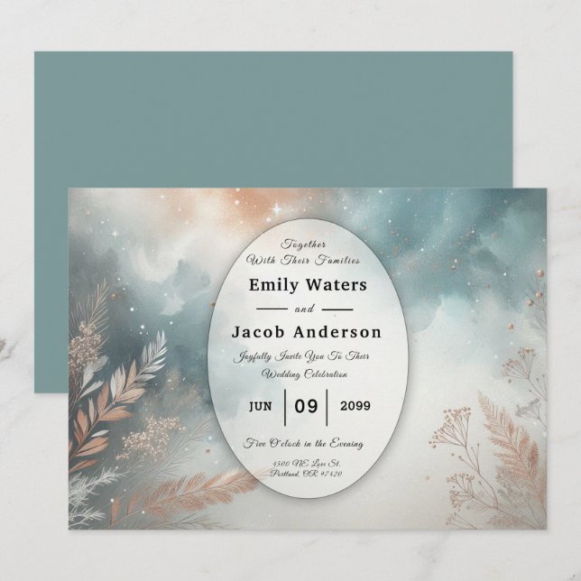 Sage and Terracotta Stardust Skies Wedding Einladung (Vorne/Hinten)