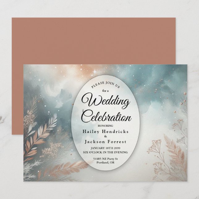 Sage and Terracotta Stardust Skies Wedding Einladung (Vorne/Hinten)