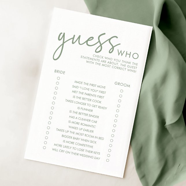 Sage and White Guess Who Brautparty Game (Von Creator hochgeladen)