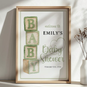 Sage Baby Blocks Baby Shower Willkommensposter Poster