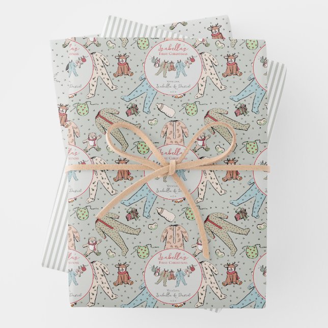 Sage Babys Erste Weihnachten Winter Pajamas Geschenkpapier Set (Beispiel)