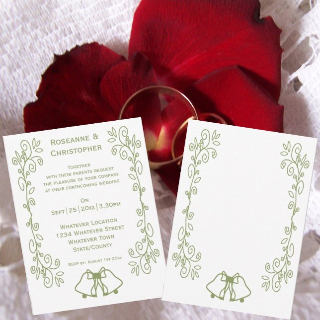 Sage Bells Scrollwork Design Wedding Einladung (Sage bells scrollwork wedding invite)