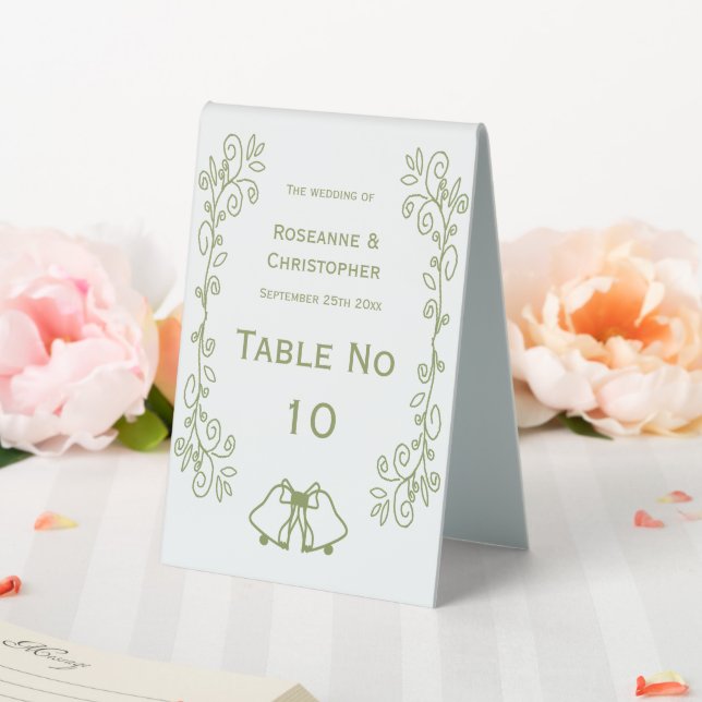 Sage Bells Scrollwork Design Wedding Tischaufsteller (In Situ (Hochzeit))