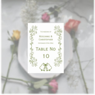 Sage Bells Scrollwork Design Wedding Tischnummer