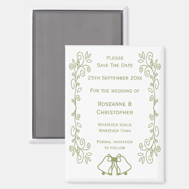 Sage Bells Scrollwork Wedding Save the Date Magnet (Vorderseite/Rückseite)
