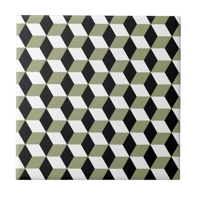 Sage Black & White 3D Cubes Pattern Fliese (Vorderseite)