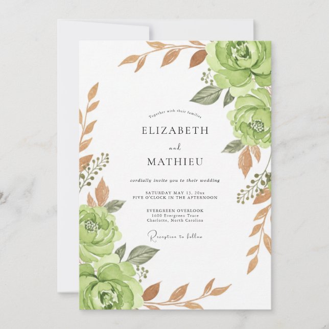 Sage Bloom Hochzeit Einladung (Vorderseite)