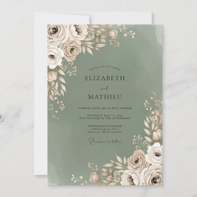 Sage Bloom Romantic Wedding Einladung (Vorderseite)
