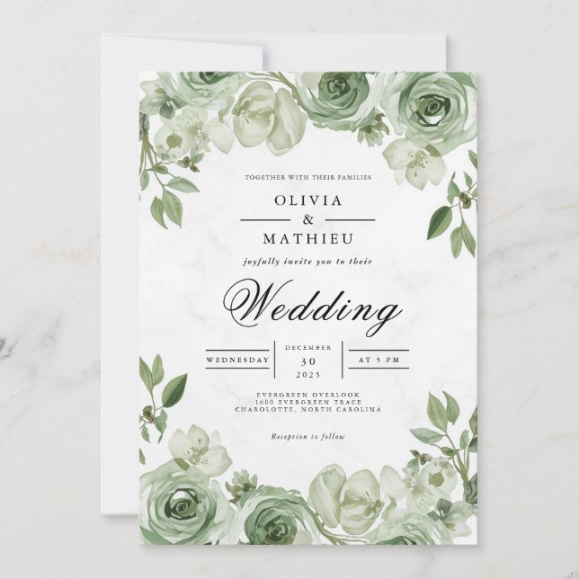 Sage Blossom Arch Wedding Einladung (Vorderseite)