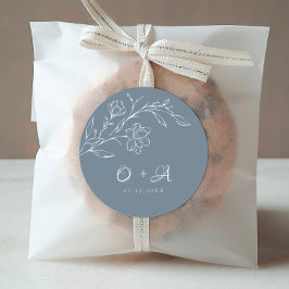Sage Blue Elegant Wedding Monogram Umschlag Aufkle Runder Aufkleber