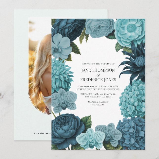 Sage Blue, Glacier Teal & Ice Mint Wedding Einladung (Vorne/Hinten)