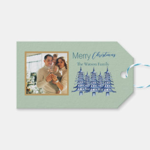 Sage Blue Pagoda Frohe Weihnachtsbaum 1-Foto Gesch Geschenkanhänger
