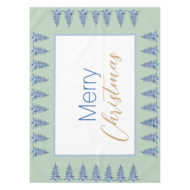 Sage Blue Pagoda Weihnachtsbaum Tablecloth Tischdecke (Vorderseite)