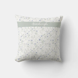 Sage Blue Watercolor Wildflower Monogram Name Kissen