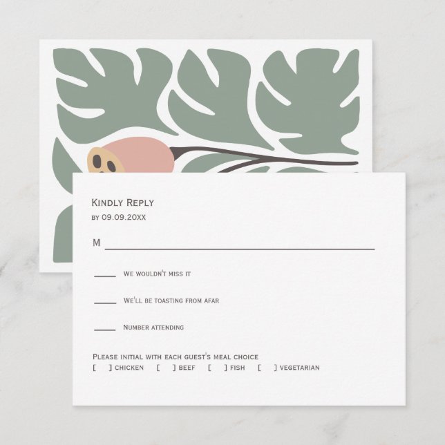 Sage & Blush Abstract Floral Wedding Invitation,  RSVP Karte (Vorne/Hinten)